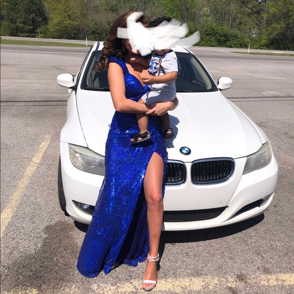 Homecoming Dress Blue Sequin Dress with earrings - Picture 2 of 3